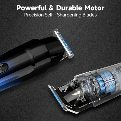 Miniatura 3 de RUIBO Cortadora de barba para hombres, kit de cortapelos inalámbrico 5 en 1 con maquinilla de afeitar de aluminio, peluquería corporal impermeable
