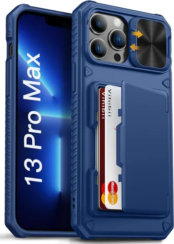 Miniatura 39 de Vihibii Funda para iPhone 13 Pro Max/iPhone 12 Pro Max con tarjetero (4 tarjetas) [bloqueo RFID] y cubierta de cámara deslizante, protección contra
