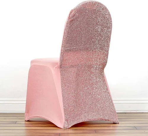 Miniatura 7 de Tableclothsfactory Funda elástica para silla de banquete de elastano negro con brillo metálico para eventos de comedor para banquete de boda