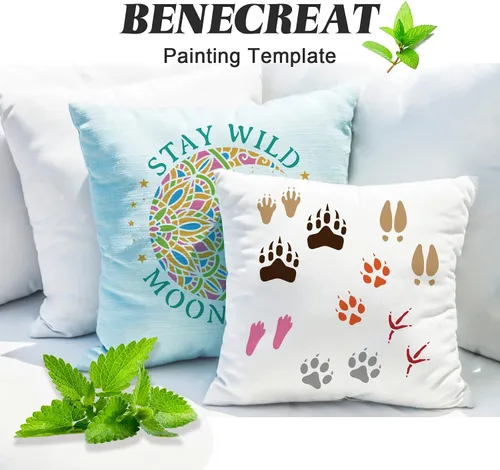 Miniatura 8 de BENECREAT 12 plantillas de huellas de animales, 12 x 12 pulgadas, plantillas de dibujo de ciervos/osos/conejos/zorros/pavo, para pintura de pared