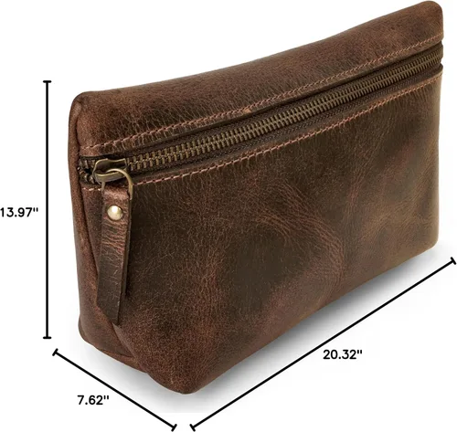 Miniatura 2 de LUXEORIA Bolsas de Aseo de Cuero Genuino para Hombres y Mujeres, Kit Dopp de Cuero Premium Hecho a Mano y Bolsa de Afeitar, Bolsa de Cosméticos