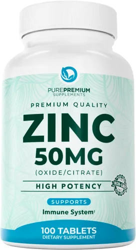 PurePremium Zinc 50mg – Suplementos de zinc de apoyo inmunológico para hombres y mujeres – Vitamina citrato de zinc / óxido para adultos –