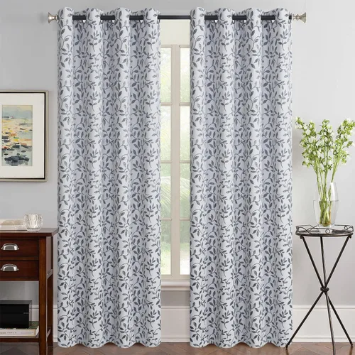 Miniatura 11 de GYROHOME Cortina opaca floral con bordado de hojas, ojales en la parte superior, aislamiento térmico, oscurecimiento de habitación, ahorro de ruido
