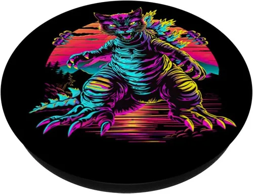 Miniatura 2 de Streetwear Synthwave 80s 90s Catzilla graphic Cat Japanese PopSockets Adhesive PopGrip