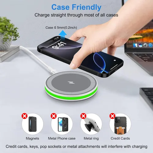 Miniatura 3 de Cargador inalámbrico para iPhone 17 16 Pro Max, almohadilla de carga rápida para iPhone 16e/17 Pro/Air/17/16/16 Plus/16 Pro/15/15 Pro Max/15 Plus/15