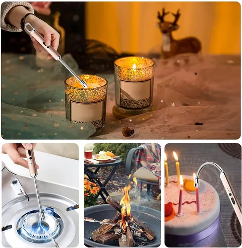 Miniatura 5 de Encendedor SUPRUS, encendedor USB recargable con interruptor de seguridad, encendedor eléctrico de arco con cuello flexible de 360°, sin llama, Oro
