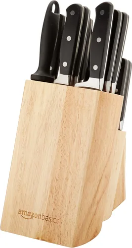 Miniatura 5 de Amazon Basics Juego de 18 piezas de cuchillos de acero inoxidable con alto contenido de carbono premium con bloque de cuchillos de madera de pino