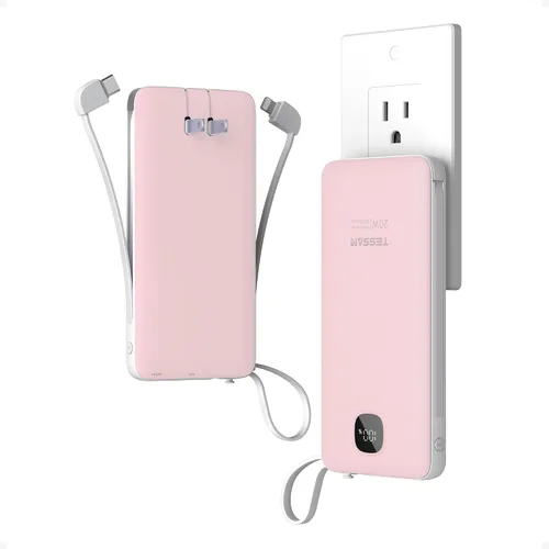 Miniatura 7 de Cargador portátil con cables integrados, cargador de batería TESSAN de 10000 mAh de carga rápida con cargador de pared plegable, paquete de batería
