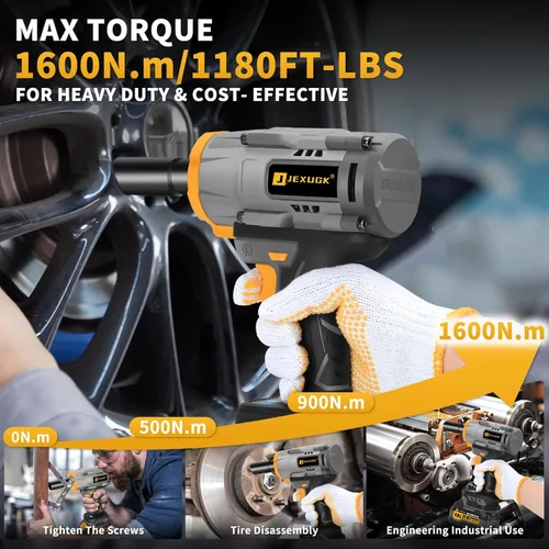 Miniatura 2 de JEXUGK Llave de impacto inalámbrica de 1600 Nm, pistola de impacto de 21 V 1/2 pulgada y 1180 pies-libras con 2 baterías de 4.0 Ah, Pistola De