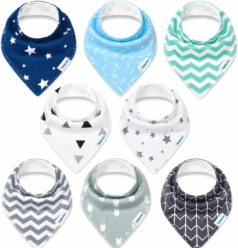 KiddyStar Drool Bibs for Babies – Organic, Unisex, Soft Absorbent Teething Bibs with Adjustable Snaps Paquete de 8 baberos bandana de moda