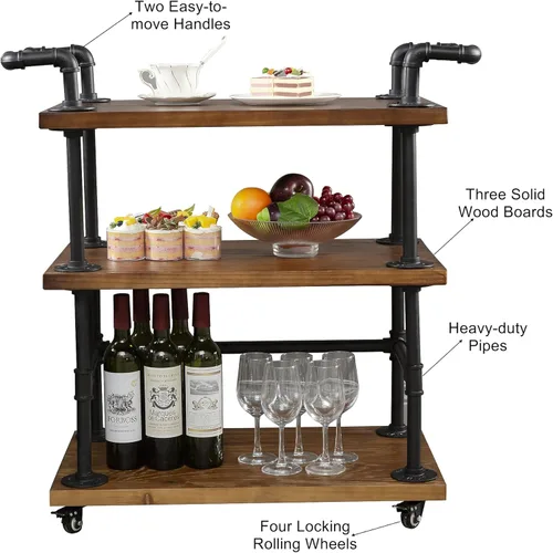 Miniatura 6 de Carritos industriales para barra de tubería/carritos de servir/carros de cocina/carritos de estante de vino con ruedas con estantes - Carros