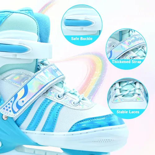 Miniatura 5 de Patines de ruedas para niñas, niños y niños, 4 tamaños ajustables, para interiores y exteriores, con ruedas iluminadas para principiantes de 3 a 12