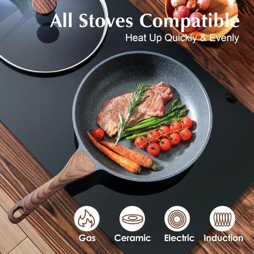 Miniatura 4 de SENSARTE Sartén antiadherente con tapa, sartén para tortilla con tapa, sartén de chef para cocina saludable, sartén antiadherente de cocina, libre