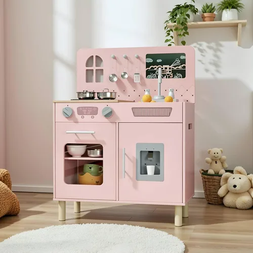 MAMIZO Juego de cocina para niños, juego de simulación con pizarra y luces y sonidos realistas, cocina de madera interactiva definitiva con sonidos