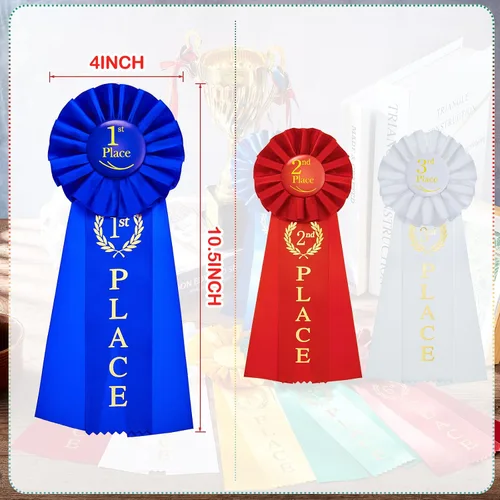 Miniatura 2 de MTLEE Juego de cintas de premio, 1er lugar, cinta de roseta, ganadora del premio Gran Primer Segundo Tercer Lugar, Cintas de Victoria