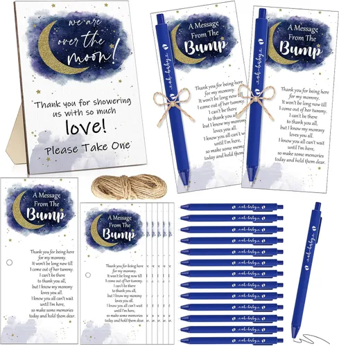 Miniatura 11 de Sintuff Juego de 50 Recuerdos de Baby Shower para Invitados 1 Letrero de Agradecimiento por Venir 50 Bolígrafos 50 Tarjetas de Agradecimiento