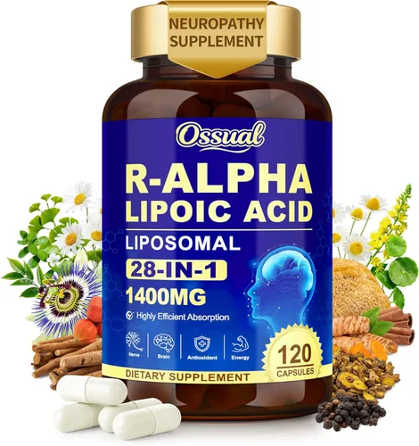 R Ácido alfa lipoico 1400 mg suplementos de neuropatía, suplementos de ALA estabilizados 28 en 1 con L-carnitina, NAC y benfotiamina, suplemento