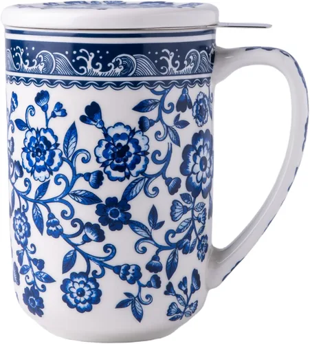 Miniatura 18 de AmorArc Taza de Té de Porcelana con Infusor y Tapas, Taza Grande de 18 Oz con Colador y Soporte para Bolsa para Té de Hojas Sueltas, Taza de Café