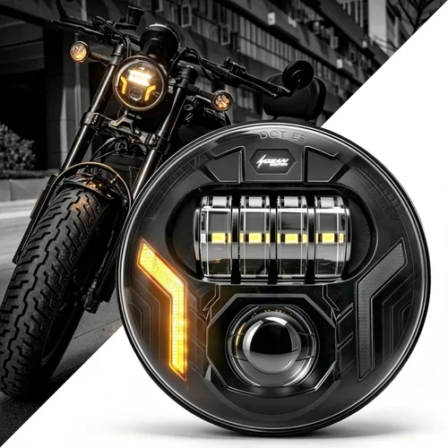 Miniatura 9 de 5.75 pulgadas Faros delanteros LED ámbar X-Style 5-3/4" LED para motocicleta con haz DRL alto/bajo Faro delantero para motocicleta Compatible