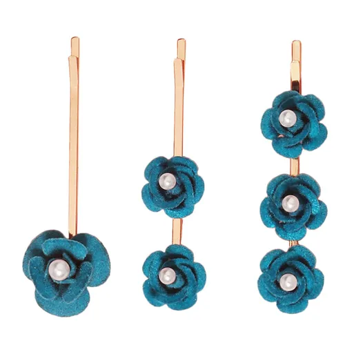 Lurrose Decoración vintage vintage 3 piezas de moda Bobby Fancy Bobby Flower Bobby Pin Rose Bobby Pin Pin de diamantes de imitación franceses