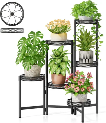 Miniatura 25 de Soporte escalonado para plantas al aire libre de 3 niveles para interiores, estante de flores de metal para múltiples plantas, soportes altos