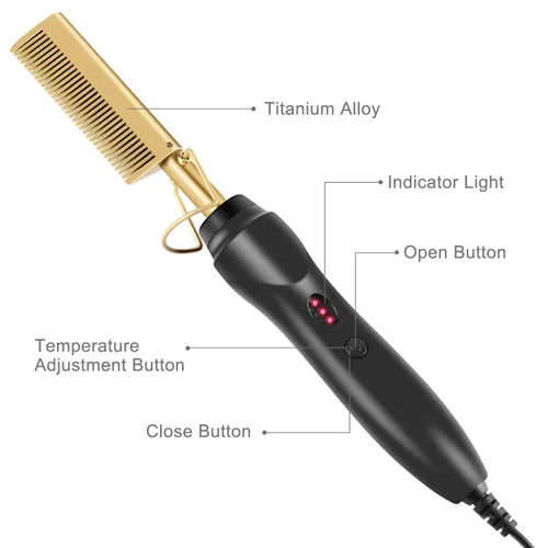 Miniatura 3 de HANDA - Peine caliente, alisador de cabello de temperatura ajustable de 450 F, peines de presión de calor antiquemaduras, peine eléctrico