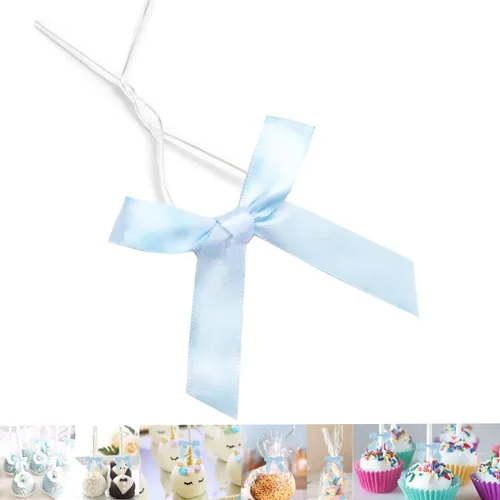 Miniatura 11 de 100 lazos preatados azul satinado de 3 pulgadas con lazos giratorios, bolsas de golosinas, paletas para pasteles y galletas