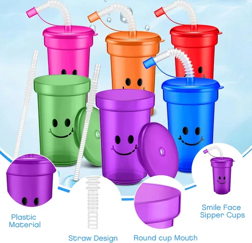 Miniatura 5 de Mumufy Vasos de neón de 12 onzas para niños, vasos de plástico coloridos de neón reutilizables para verano, suministros de cumpleaños para niños