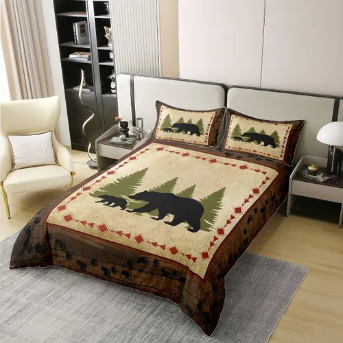 Miniatura 2 de Juego de funda de edredón de oso 100% algodón, tamaño Queen, rústico, rústico, oso, vida silvestre, oso salvaje, juego de ropa de cama, decoración