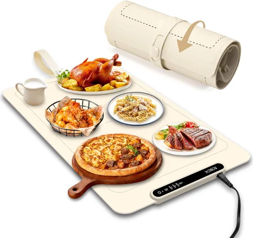 Tapete de calentamiento de alimentos, bandeja de calentamiento eléctrico con temperatura ajustable, tapete de calefacción de silicona plegable para