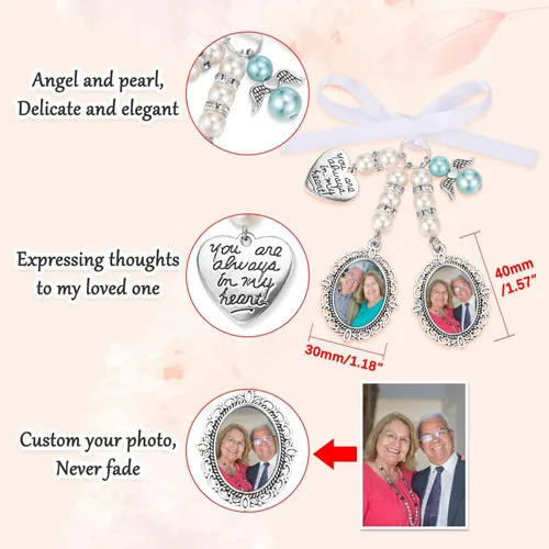 Miniatura 2 de Personalized Wedding Bouquet Photo Charms Custom Bouquet Charms for Wedding Memory Bridal Lacy Photo Charm You Are Always in My Heart Charm for