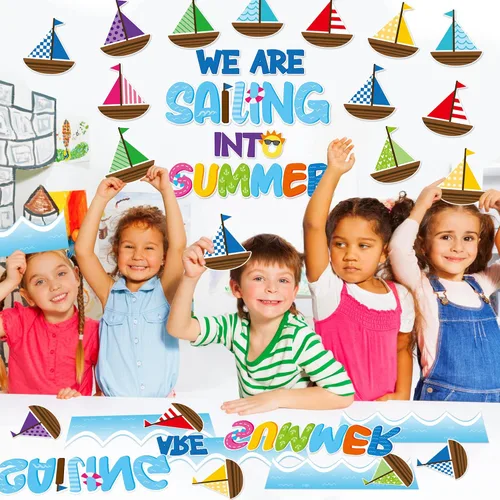 Miniatura 5 de CY2SIDE 86 piezas de recortes de vela en verano para juegos de bordes de tablón de anuncios, decoración náutica de verano Hello Summer temática