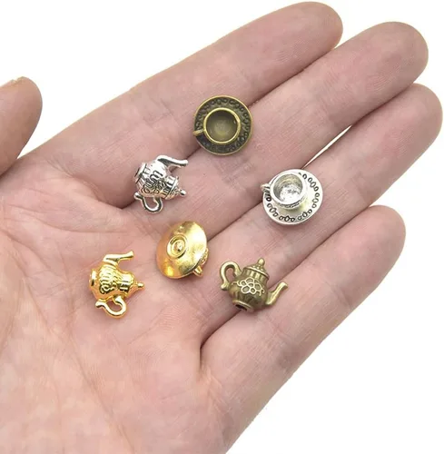 Miniatura 7 de JKJF 30 dijes de metal para tetera, taza de té, mini colgantes de taza de café, dijes vintage para tetera, colgante a granel para manualidades