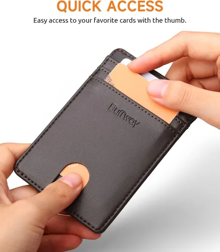 Miniatura 111 de Buffway Billetera delgada para hombre, minimalista con bolsillo frontal delgado, tarjetero de cuero con bloqueo RFID para viajes de trabajo