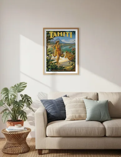 Miniatura 6 de Tahiti - Oceanic Steamship Company - Tahitian Native with Fruit and Flower Leis - Vintage Ocean Liner Travel Poster by Kerne Erickson - Master Art