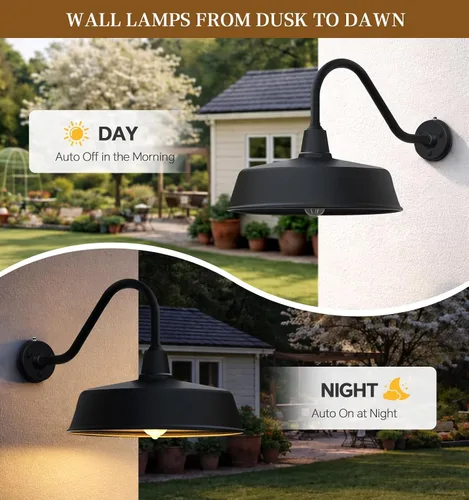 Miniatura 6 de Luces de granero de cuello de cisne grandes de 21 pulgadas para exteriores desde el atardecer hasta el amanecer, luces clásicas de cuello de cisne