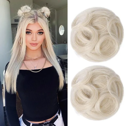 Miniatura 16 de REECHO Piezas de cabello Space Bun, 2 extensiones de moño mini con clip de pinza en extensiones de moño falsas de orejas de gato y desordenadas