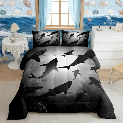 Miniatura 19 de Castle Fairy Juego de edredón de verano para niños, tamaño individual, diseño náutico reversible con diseño náutico de estrellas de mar, barco y Azul