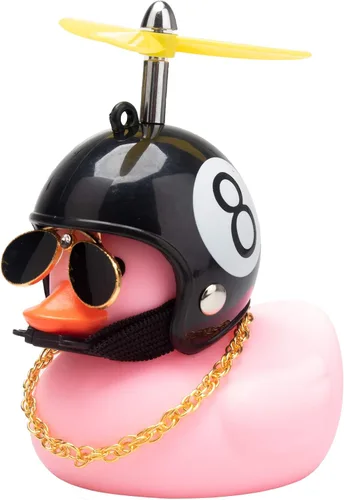 wonuu - Adornos de caucho para automóvil, diseño de pato color rosa con casco de hélice, gafas y cadena dorada, decoración genial para el tablero