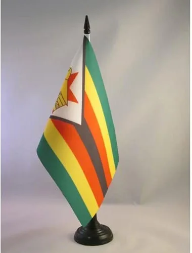 Miniatura 125 de AZ FLAG Sierra Leone Bandera de mesa 5'' x 8'' - Bandera de escritorio de Sierra Leona 21 x 14 cm - Bastón y base de plástico negro
