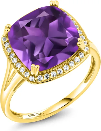 Miniatura 3 de Gem Stone King Anillo de oro amarillo de 10 quilates con piedra natal y zafiro blanco creado para mujer, cojín de 0.472 in, anillo de compromiso