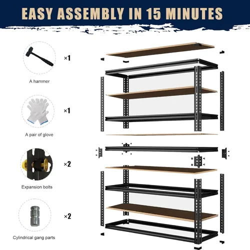 Miniatura 7 de Estantería de garaje, estantes de almacenamiento de metal de 2400 libras, estante resistente de 12 x 28 x 60 pulgadas, estante ajustable, estantes