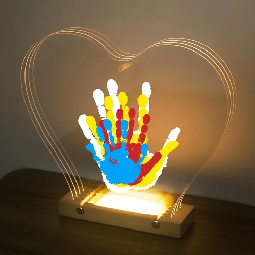 Miniatura 9 de Bixinyo Kit de huellas de manos familiares con luz, kit de mano y huella de bebé, recuerdo de manualidades, regalos familiares para mamá, padres