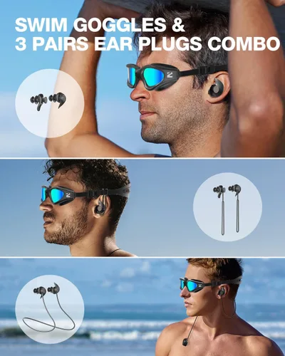 Miniatura 2 de ZIONOR G1 Lite - Gafas de natación polarizadas con 3 pares de tapones para los oídos, gafas de natación con protección UV antivaho para adultos, A3