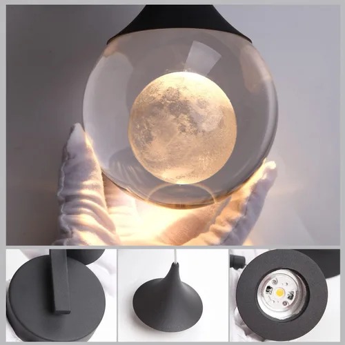 Miniatura 7 de Sedelan Lámparas de pared modernas, apliques de pared de cristal de luna para interiores, luces LED de pared regulables de 5 W para dormitorio, Negro