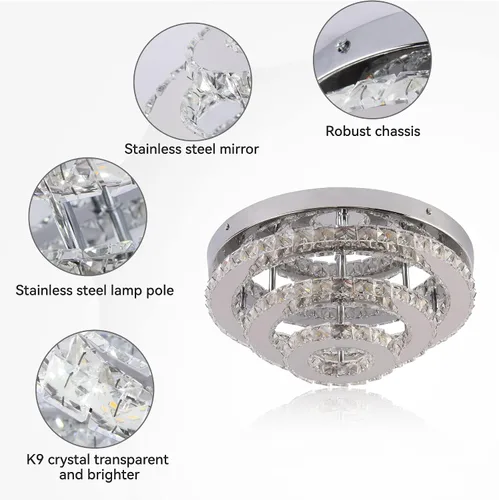 Miniatura 3 de Lámpara de Araña Empotrada LED de Cristal de 13.8 Pulgadas, Lámpara de Techo de 3 Niveles de Cristal para Dormitorios, Comedor, Sala de Estar, 3