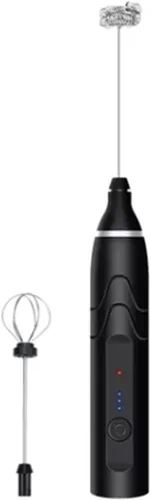 Espumador de leche de mano con 2 cabezales, batidor eléctrico de espuma con recargable por USB, mezclador de bebidas de acero inoxidable para café