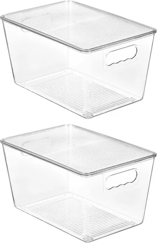 Miniatura 15 de Vtopmart 10 unidades de contenedores de almacenamiento apilables transparentes con tapas, contenedores de plástico grandes con asas para organizador