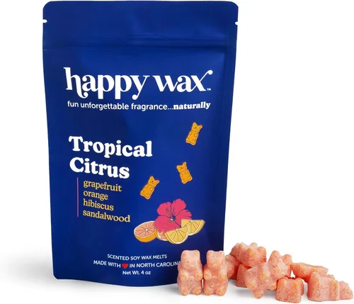 Happy Wax Cera de oso perfumada tropical cítrica – Natural fuerte perfumada infusión de verano con aceites esenciales – No tóxica y segura para