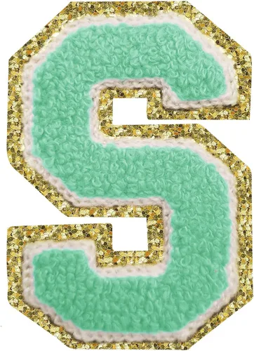 Miniatura 109 de Parches de letras termo-adhesivas de felpilla para chaquetas, parches de letras universitarias con brillantina para planchar en la letra azul A